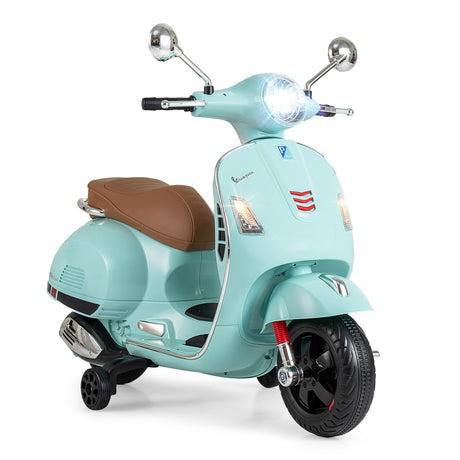Moto eléctrica de 12 V para niños VESPA con licencia, música y ruedas de entrenamiento
