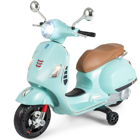Moto eléctrica de 12 V para niños VESPA con licencia, música y ruedas de entrenamiento