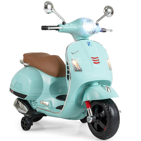 Moto eléctrica de 12 V para niños VESPA con licencia, música y ruedas de entrenamiento
