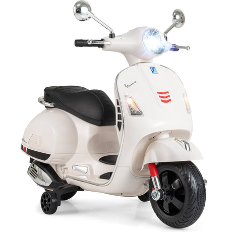 Moto eléctrica de 12 V para niños VESPA con licencia, música y ruedas de entrenamiento