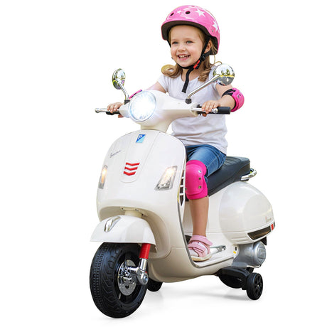 Moto eléctrica de 12 V para niños VESPA con licencia, música y ruedas de entrenamiento