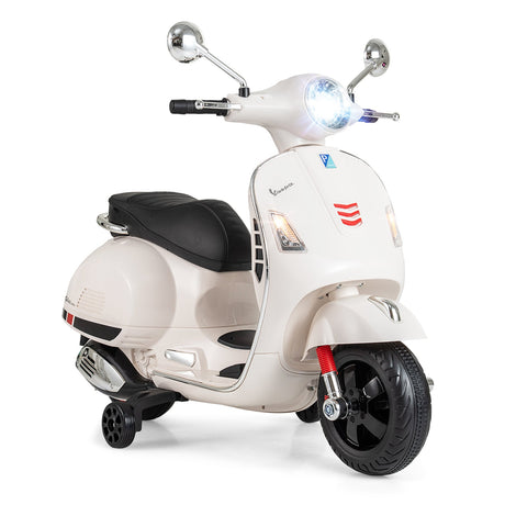 Moto eléctrica de 12 V para niños VESPA con licencia, música y ruedas de entrenamiento