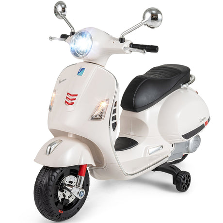 Moto eléctrica de 12 V para niños VESPA con licencia, música y ruedas de entrenamiento