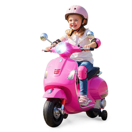 Moto eléctrica de 12 V para niños VESPA con licencia, música y ruedas de entrenamiento