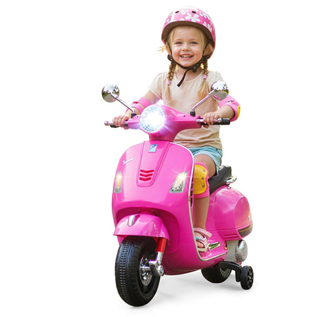 Moto eléctrica de 12 V para niños VESPA con licencia, música y ruedas de entrenamiento