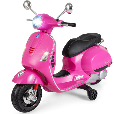 Moto eléctrica de 12 V para niños VESPA con licencia, música y ruedas de entrenamiento