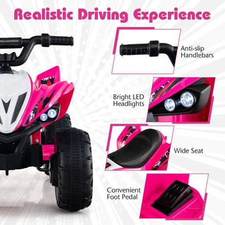 ATV de 12 V para niños de cuatro ruedas con luces LED y velocidad máxima de 11,2 km/h