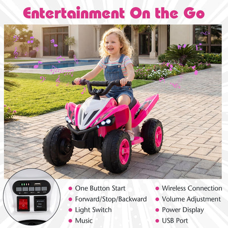 ATV de 12 V para niños de cuatro ruedas con luces LED y velocidad máxima de 11,2 km/h