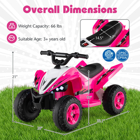 ATV de 12 V para niños de cuatro ruedas con luces LED y velocidad máxima de 11,2 km/h