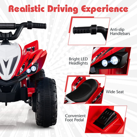 ATV de 12 V para niños de cuatro ruedas con luces LED y velocidad máxima de 11,2 km/h