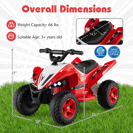 ATV de 12 V para niños de cuatro ruedas con luces LED y velocidad máxima de 11,2 km/h