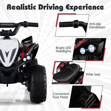 ATV de 12 V para niños de cuatro ruedas con luces LED y velocidad máxima de 11,2 km/h