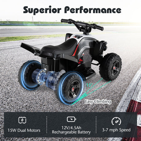 ATV de 12 V para niños de cuatro ruedas con luces LED y velocidad máxima de 11,2 km/h