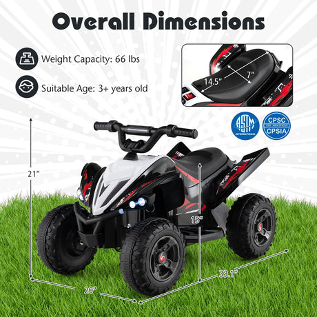 ATV de 12 V para niños de cuatro ruedas con luces LED y velocidad máxima de 11,2 km/h