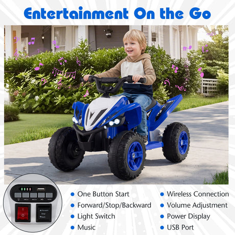 ATV de 12 V para niños de cuatro ruedas con luces LED y velocidad máxima de 11,2 km/h