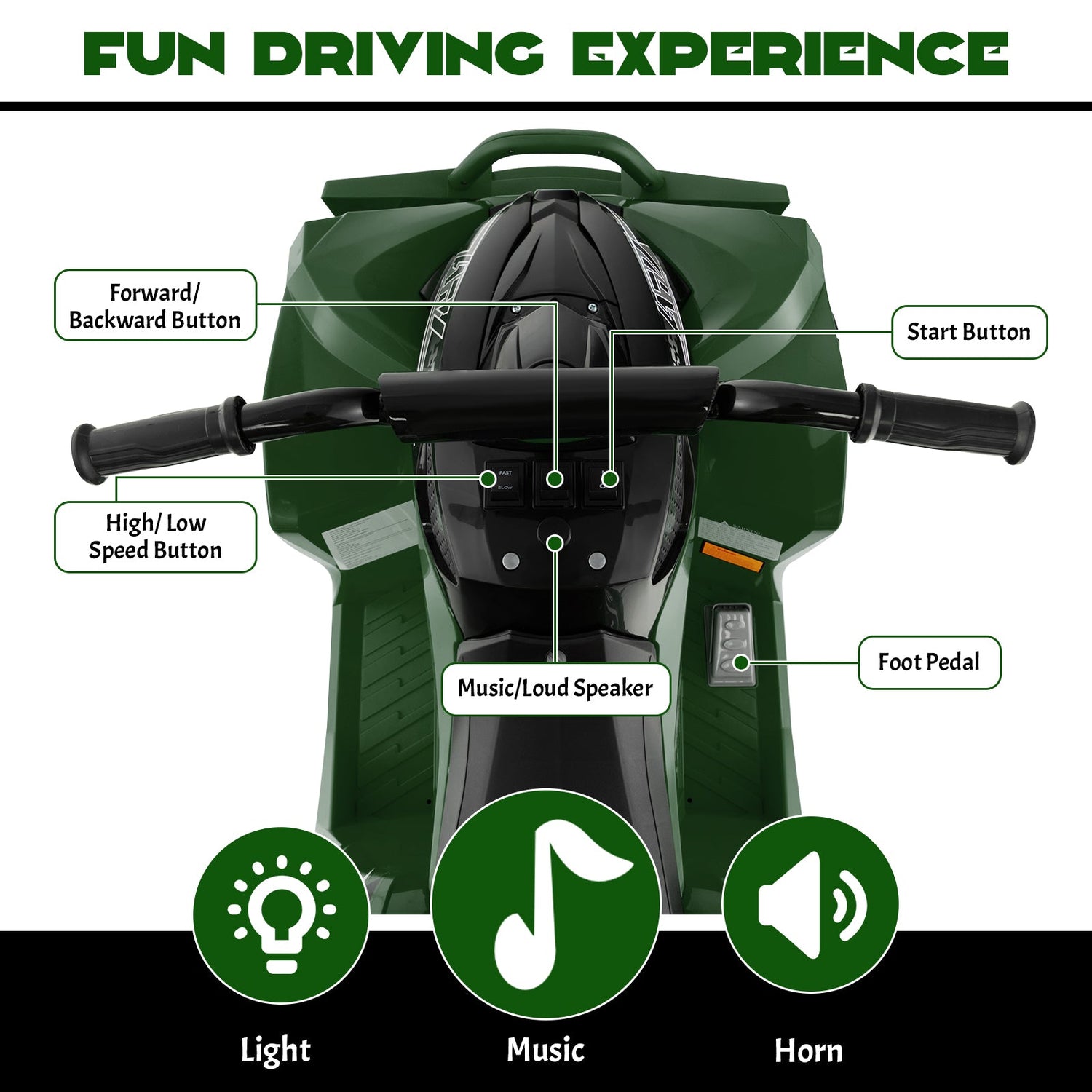ATV para niños de 12 V con velocidad alta/baja y asiento cómodo
