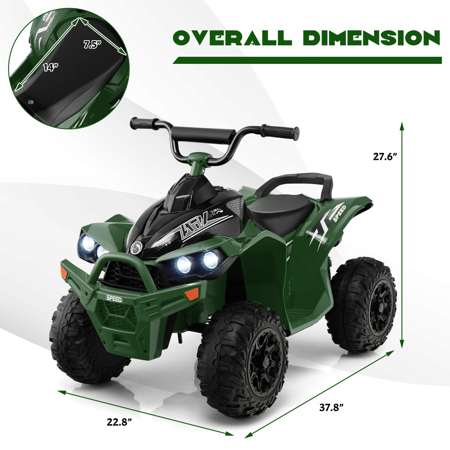 ATV para niños de 12 V con velocidad alta/baja y asiento cómodo
