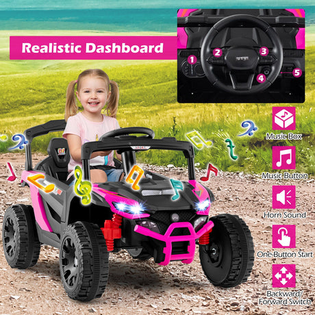 Coche Eléctrico UTV de 12V para Niños con Luces LED, Música y Bocina