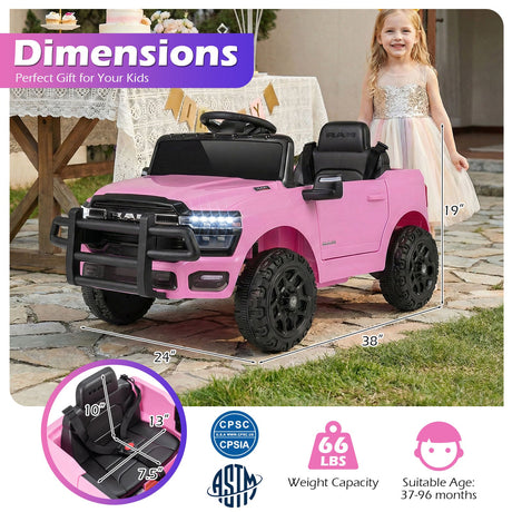 Coche Eléctrico para Niños 12V con Licencia RAM 3500 con Control Remoto