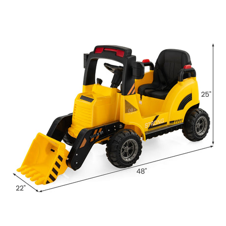 Tractor de construcción montable de 12 V para niños con pala eléctrica ajustable - Amarillo