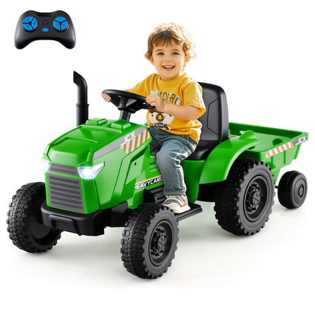 Tractor montable para niños 2 en 1 de 12 V con remolque y cambio de 3 marchas