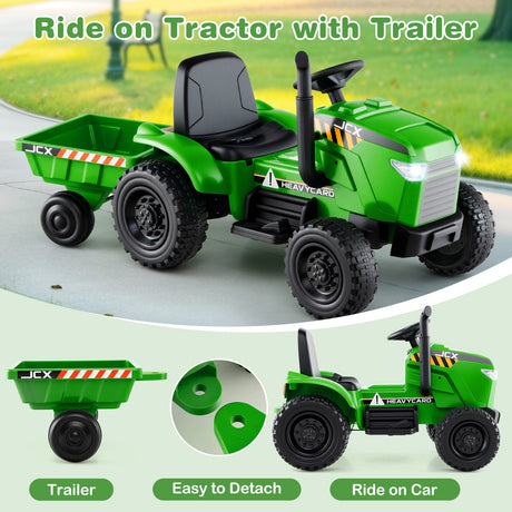 Tractor montable para niños 2 en 1 de 12 V con remolque y cambio de 3 marchas