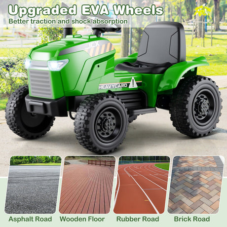 Tractor montable para niños 2 en 1 de 12 V con remolque y cambio de 3 marchas