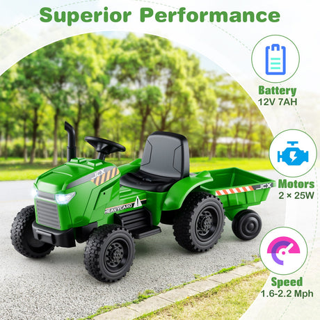 Tractor montable para niños 2 en 1 de 12 V con remolque y cambio de 3 marchas