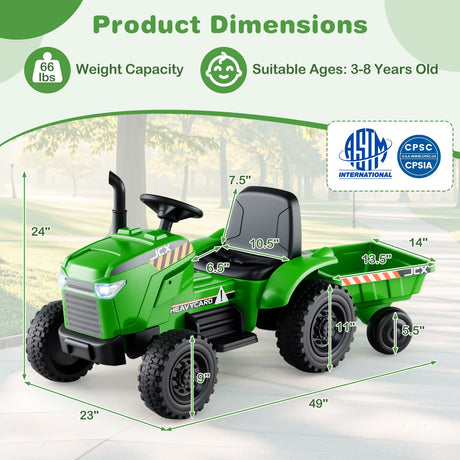Tractor montable para niños 2 en 1 de 12 V con remolque y cambio de 3 marchas