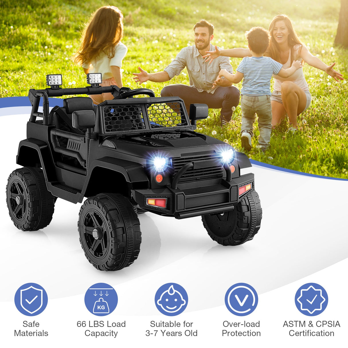 Camioneta de 12 V para niños con control remoto y faros