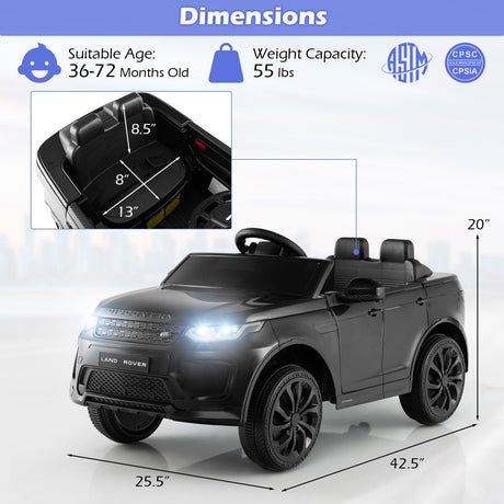 Coche eléctrico de 12 V para niños con control remoto, puertas con seguro, sistema de arranque lento y luces LED