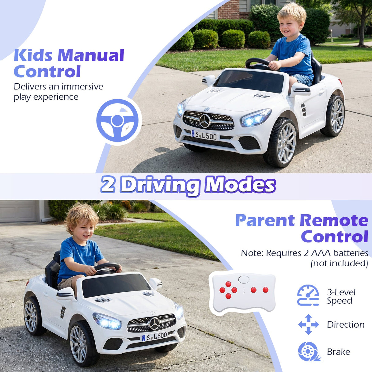 Coche Eléctrico Infantil Mercedes-Benz 12V con Control Remoto y Música
