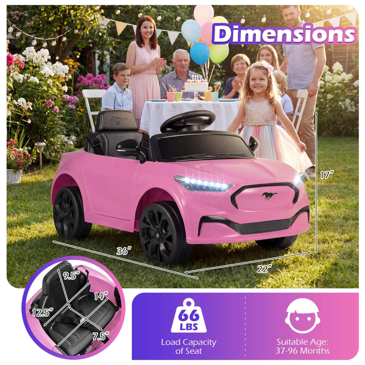 Coche eléctrico infantil 12V Ford Mach E con licencia, control parental y bocina