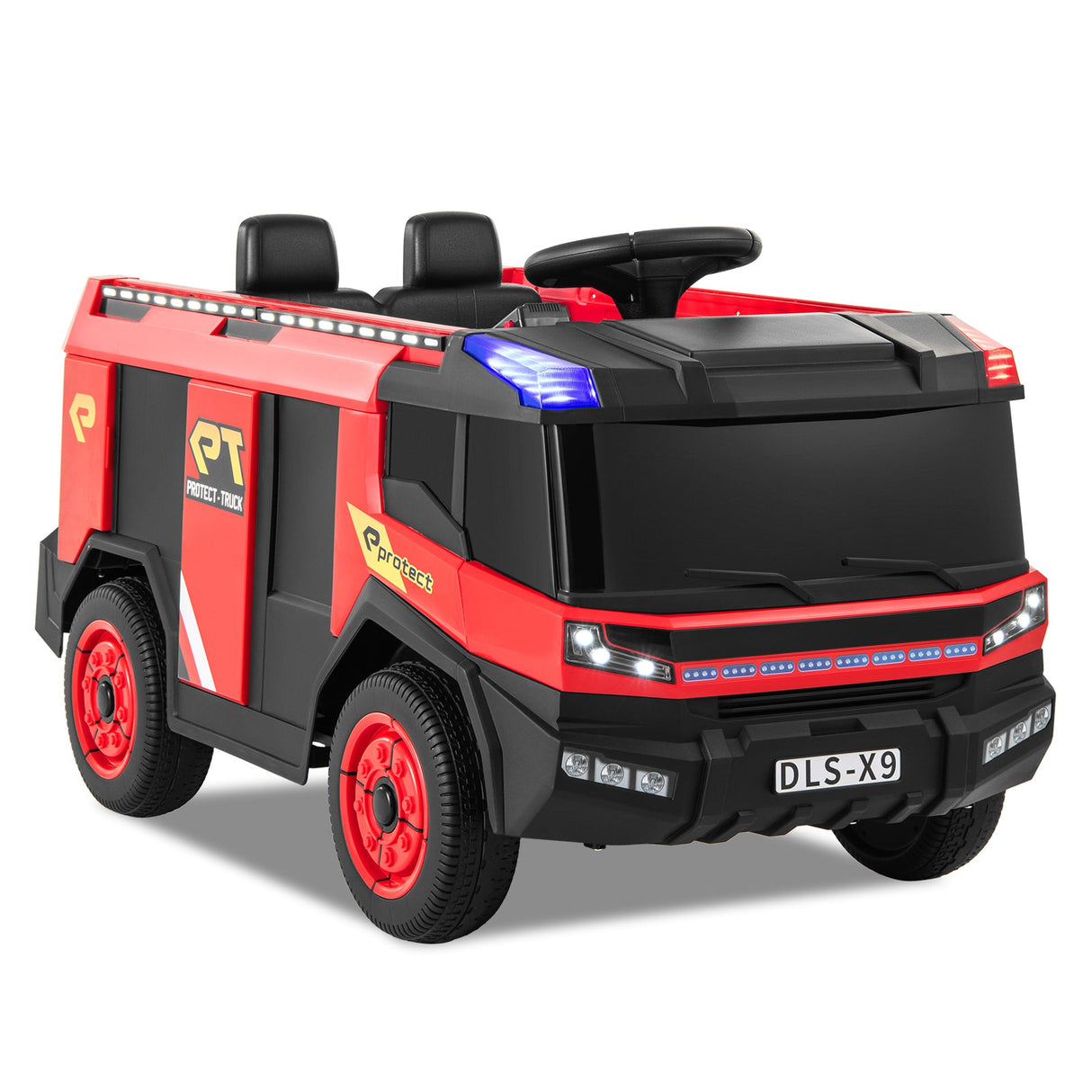 Camión de bomberos eléctrico para niños de 12 V con 2 asientos, control remoto y pistola de agua - Rojo