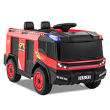 Camión de bomberos eléctrico para niños de 12 V con 2 asientos, control remoto y pistola de agua - Rojo