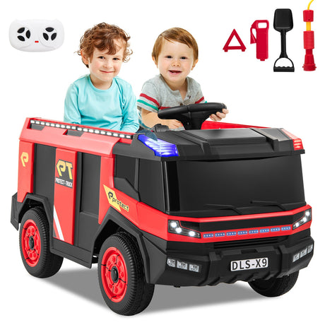 Camión de bomberos eléctrico para niños de 12 V con 2 asientos, control remoto y pistola de agua - Rojo