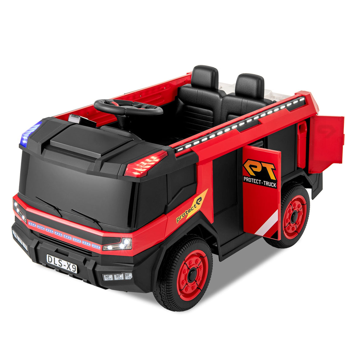 Camión de bomberos eléctrico para niños de 12 V con 2 asientos, control remoto y pistola de agua - Rojo