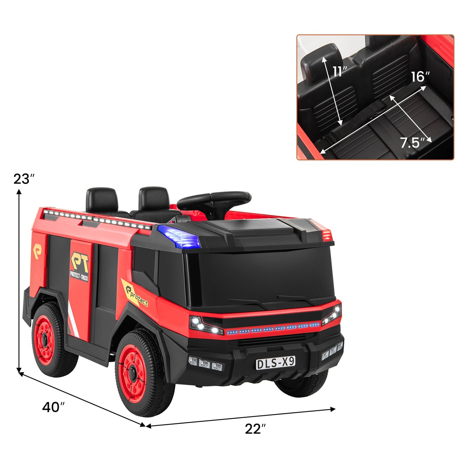 Camión de bomberos eléctrico para niños de 12 V con 2 asientos, control remoto y pistola de agua - Rojo