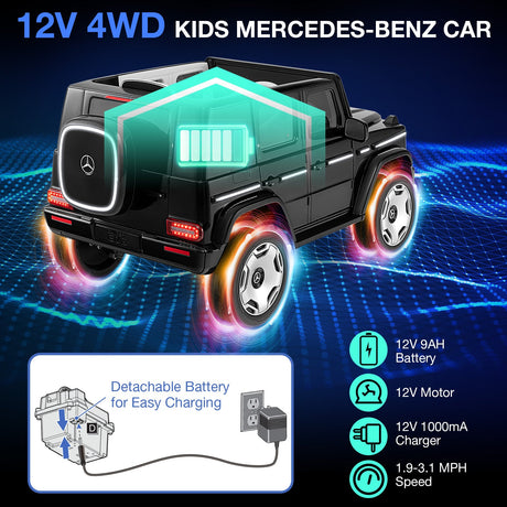 Coche montable Mercedes-Benz EQG 12V con licencia para niños con control remoto