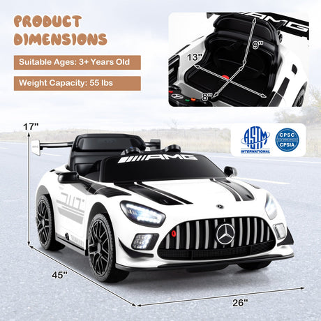Coche Eléctrico para Niños Mercedes-AMG GT3 con Licencia y Velocidad Ajustable de 12V
