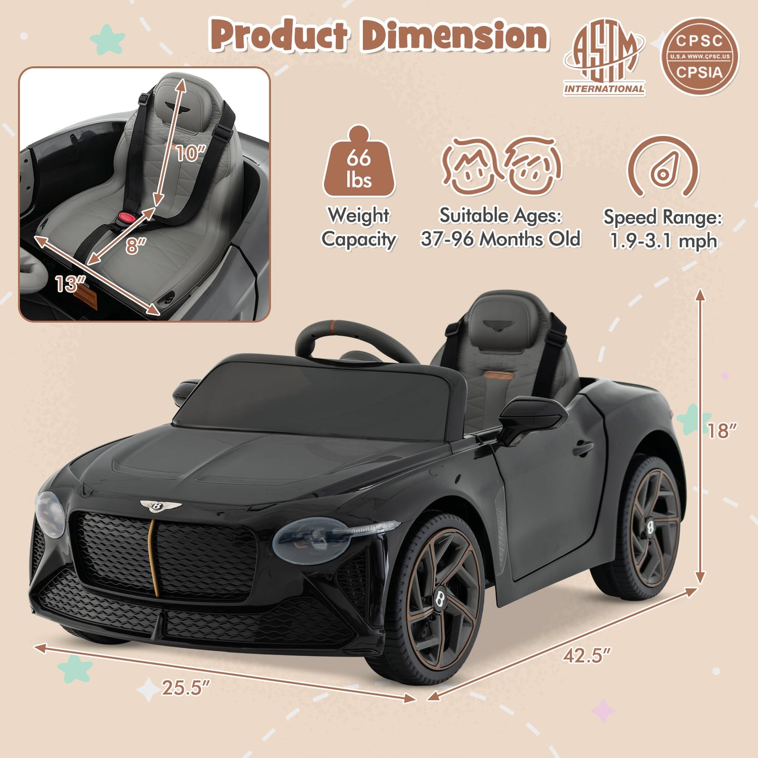 Coche Eléctrico Infantil de 12V con Licencia Bentley Bacalar