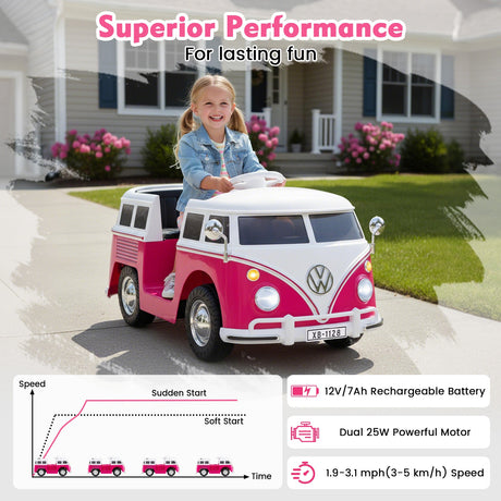 Coche Eléctrico 12V con Licencia Volkswagen Bus con Portavasos y Faros LED para Mayores de 3 Años