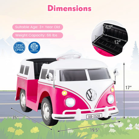 Coche Eléctrico 12V con Licencia Volkswagen Bus con Portavasos y Faros LED para Mayores de 3 Años