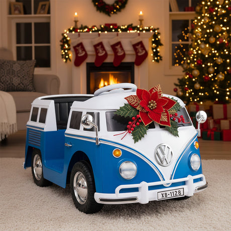 Coche Eléctrico 12V con Licencia Volkswagen Bus con Portavasos y Faros LED para Mayores de 3 Años