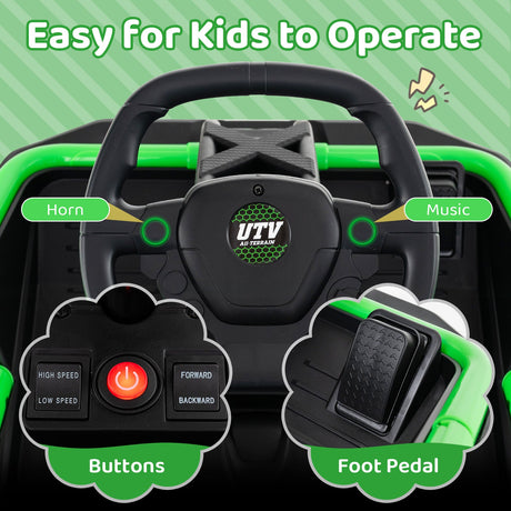 Coche eléctrico UTV de 12V para niños grandes con control remoto y música