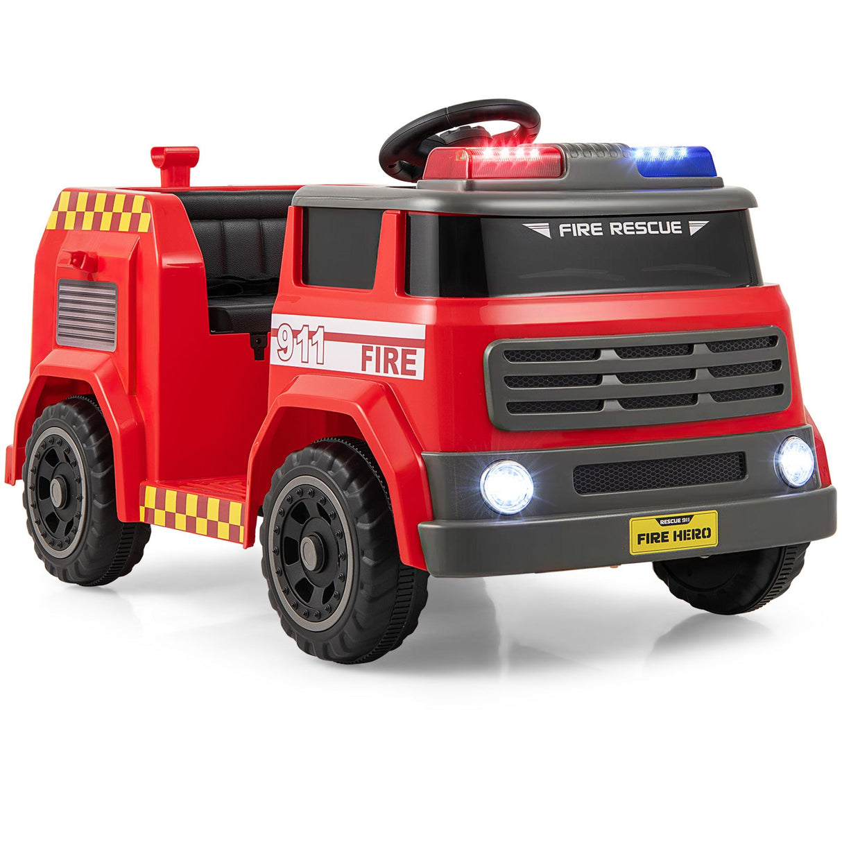 Camión de Bomberos Eléctrico de 12V con Cañón de Agua e Interfono - Rojo