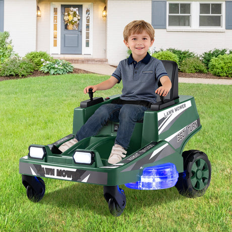 Cortacésped de 12 V para niños con joysticks de doble control y luces LED