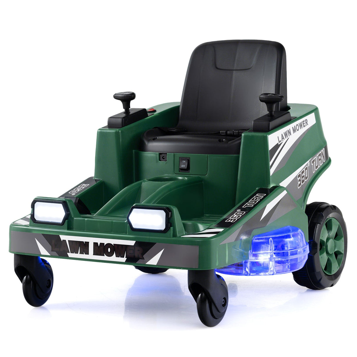 Cortacésped de 12 V para niños con joysticks de doble control y luces LED