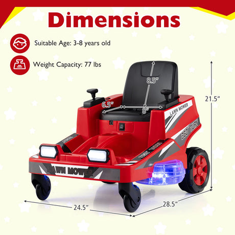 Cortacésped de 12 V para niños con joysticks de doble control y luces LED
