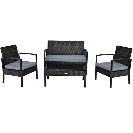 Juego de muebles de patio de ratán acolchado de 4 piezas